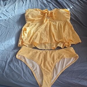 Yellow Eyelet Bikini Set